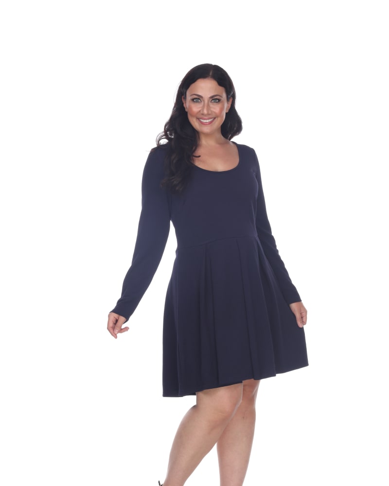 Front of a model wearing a size 3X Jenara Dress in Navy by White Mark. | dia_product_style_image_id:257609